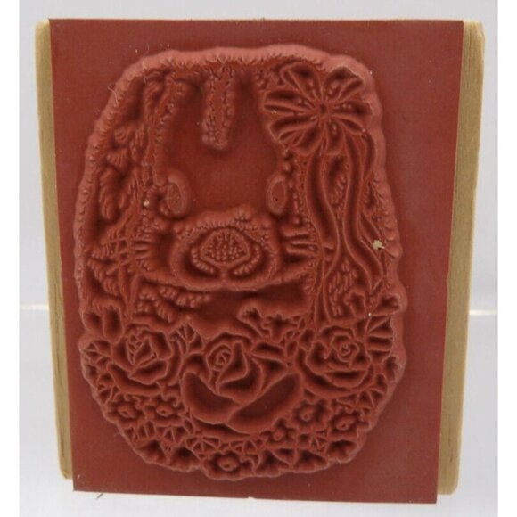 Bunny with Flowers & Blue Ribbon Stamp ©1997 Noteworthy Detailed Easter - Picture 2 of 2